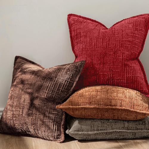 MIULEE Slubby Textured Decorative Throw Pillow Covers Red 18x18 - Image 3