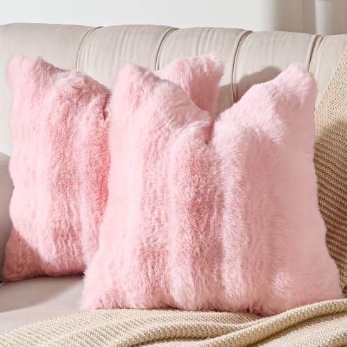 AmHoo Pack of 2 Throw Pillow Covers 3D Dense Faux Rabbit Fur Cozy Super Soft by AmHootextile