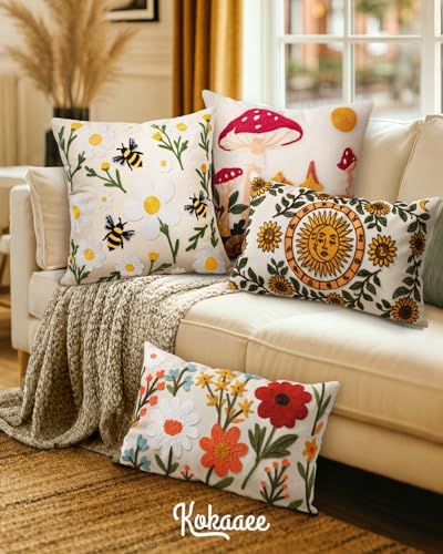 Embroidered Lumbar Pillow Cover 20x12 Inch, Sunflower Moon - Image 6