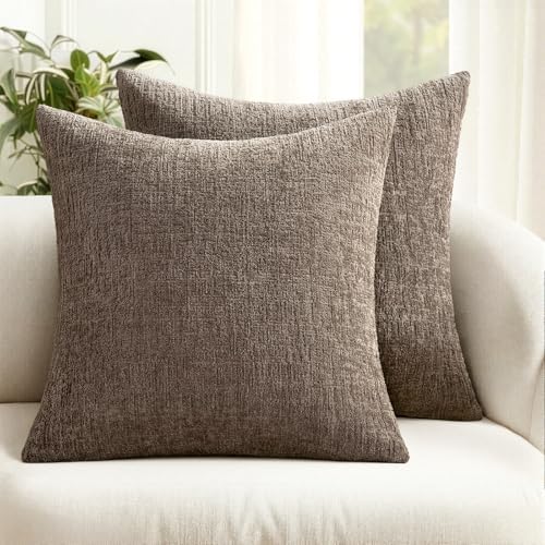 MIULEE Fall Couch Pillow Covers Textured Chenille 22x22 Taupe by MIULEE