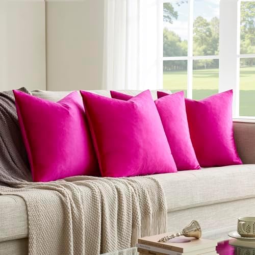 GIGIZAZA Pack of 4 Decorative Velvet Pillow Covers 20x20 Hot Pink - Image 7