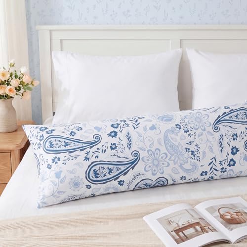 Bedorm 100% Cotton Body Pillow Cover 20 x 54 Body Pillow Case Blue Paisley - Image 4