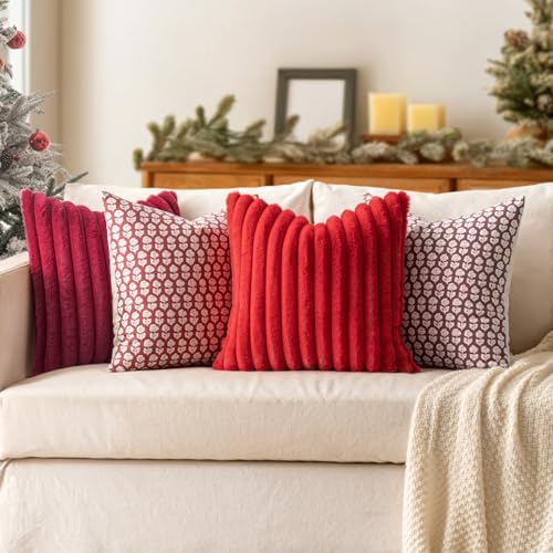 MIULEE Faux Fur Decorative Throw Pillow Covers 20x20 Set of 2 Burgundy - Image 6