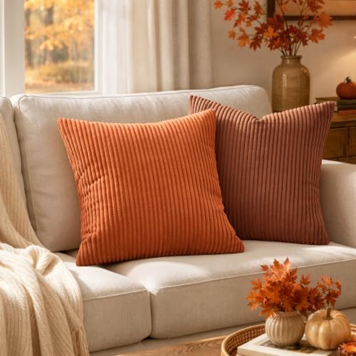 MIULEE Fall Euro Corduroy Throw Pillow Covers Set of 2 24x24 Orange - Image 2