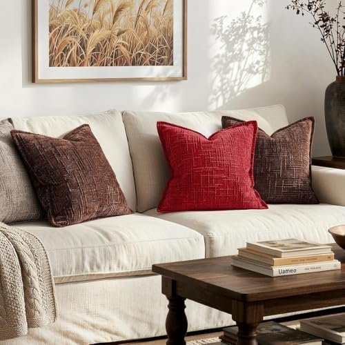 MIULEE Slubby Textured Decorative Throw Pillow Covers Red 18x18 - Image 6