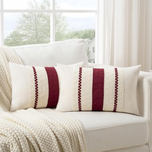 Fancy Homi Set of 2 Burgundy Boho Long Lumbar Decorative Throw Pillow Cover by Fancy+Homi