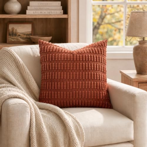MIULEE Fall Corduroy Decorative Throw Pillow Covers 18x18 Rust Pack of 2 - Image 5