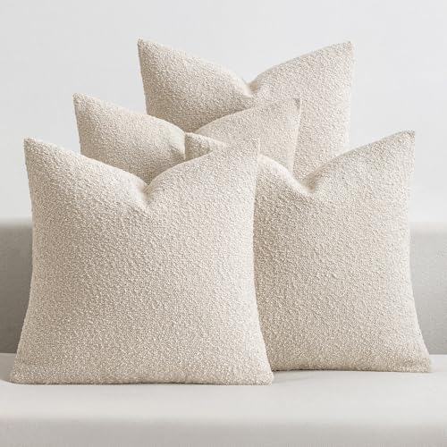 MIULEE Decorative Boucle Throw Pillow Covers 18x18 Inch Beige Set of 4 by MIULEE
