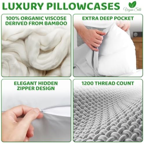 Pillow Cases - 100% Viscose Derived from Bamboo - Cooling Pillowcase - King Size - Image 6