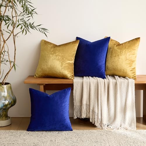 GIGIZAZA Pack of 4 Decorative Velvet Pillow Covers 20x20 Blue Gold - Image 2