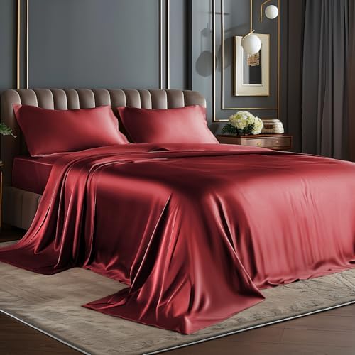 BEDELITE Satin Sheets Queen Size Bed Set, 4 Pieces by BEDELITE