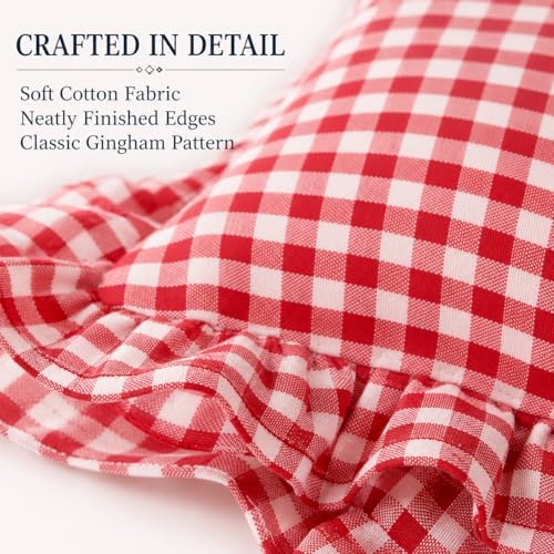 JoraLion Ruffled Throw Pillow Cover 18x18 Gingham Red - Image 6