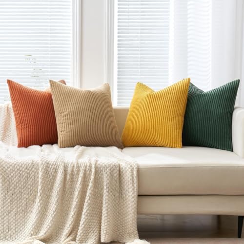 MIULEE Fall Corduroy Decorative Throw Pillow Covers Green-Rust 20x20 - Image 5