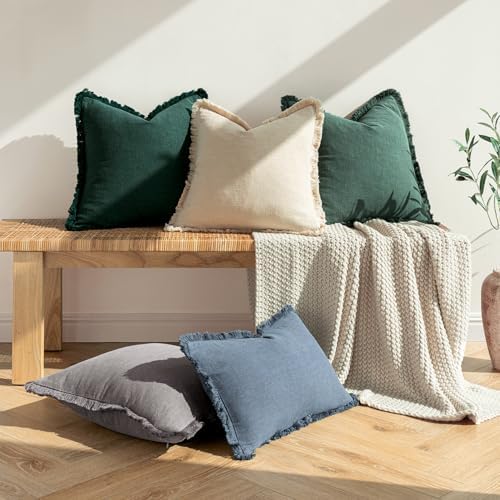 MIULEE Boho Linen Fringe Decorative Throw Pillow Covers Beige 20x20 - Image 6