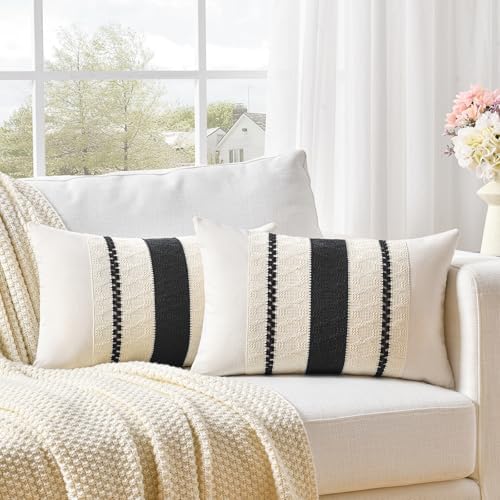 Fancy Homi Set of 2 Boho Black Long Lumbar Decorative Throw Pillow Cover 14x24 by Fancy+Homi