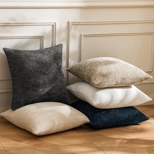 a moment Black Chenille Throw Pillow Covers 22x22 Inch Pack of 2 Modern - Image 3