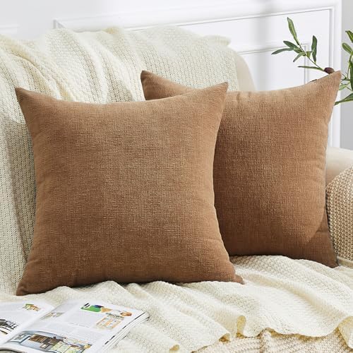 GAWAMAY Apricot Brown Chenille Throw Pillow Covers 20x20 Set of 2 by GAWAMAY