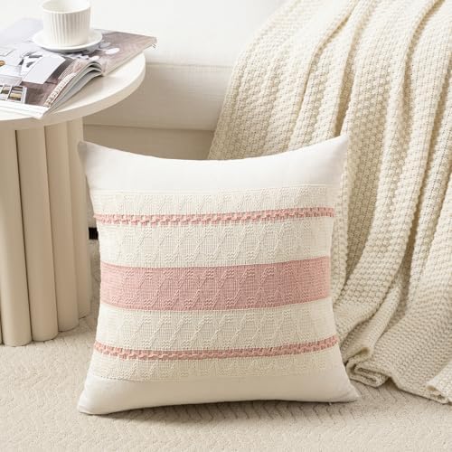 Fancy Homi Set of 2 Boho Pink Decorative Throw Pillow Cover 20x20 Inch - Image 2