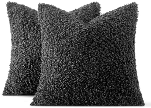 MIULEE Decorative Faux Fur Pillow Covers Sherpa 18x18 Black - Image 6
