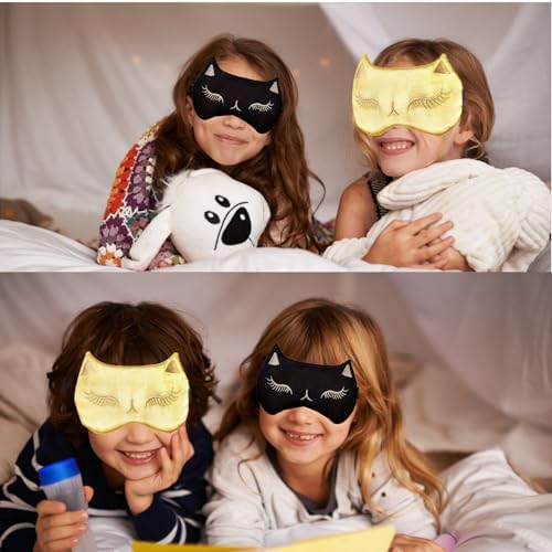 Cute Cat Sleep Mask for Kids, 2 Pack Silk Sleeping Eye Cover Adjustable Mask - Image 5