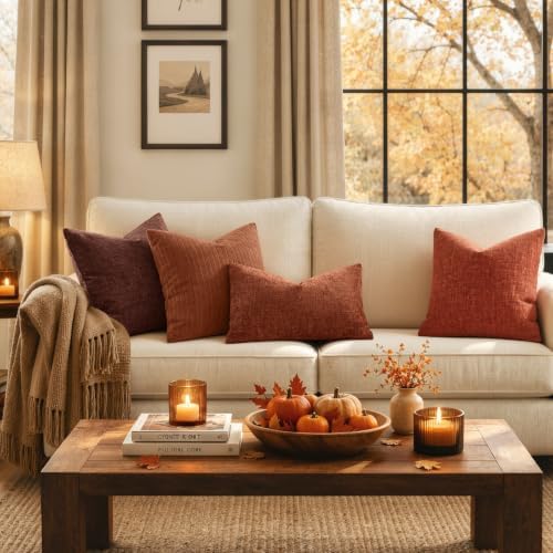 MIULEE Fall Couch Pillow Covers Textured Chenille 18x18 Rust - Image 6