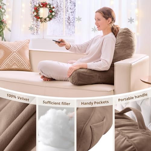 Sasttie Reading Pillow for Bed, Back Pillow for Sitting Up, Light Brown - Image 5