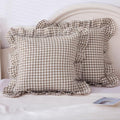 Mywinlle Taupe Plaid Gingham Ruffle Decorative Throw Pillow Covers 24"x24" by Mywinlle