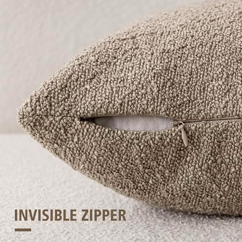 Foindtower Decorative Textured Boucle Throw Pillow Covers 18x18 Light Khaki - Image 2