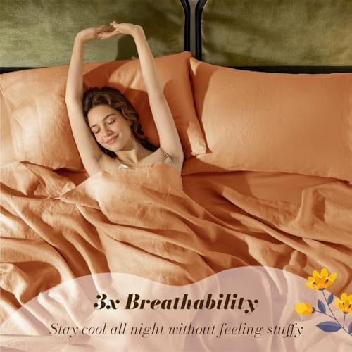 SONORO KATE 100% French Linen King Size Sheets Set, Natural Flax Bedding - Image 3