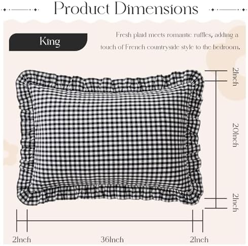 KKJIAF 2 Pcs Plaid Ruffle Pillow Case King Size - Image 2