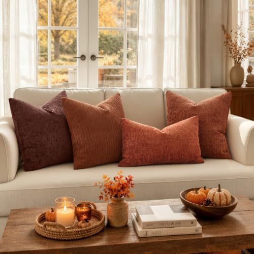 MIULEE Fall Couch Pillow Covers Textured Chenille 12x20 Orange - Image 5
