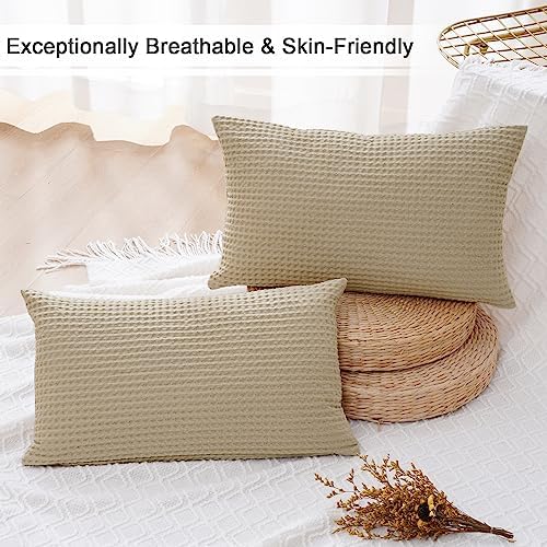 PHF Cotton Waffle Lumbar Pillow Covers 12" x 20", No Insert - Image 2