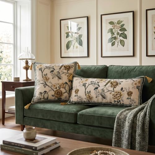 ISAENNE Vintage Elegant Linen Rectangle Throw Pillow Cover - Image 3