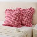 Silnuo Red/White Gingham Ruffle Throw Pillow Covers Set of 2-20" x 20" by Silnuo