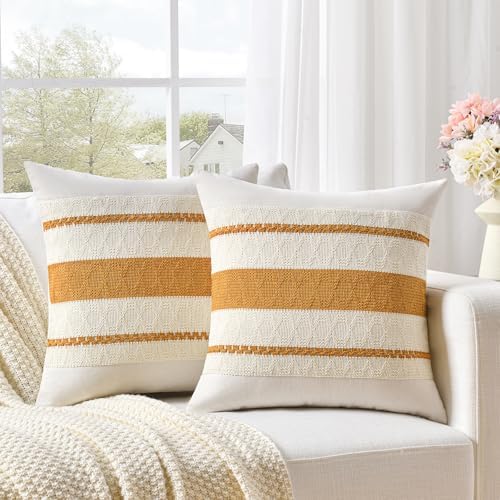 Fancy Homi Set of 2 Mustard Yellow Fall Decorative Throw Pillow Cover 16x16 Inch by Fancy+Homi