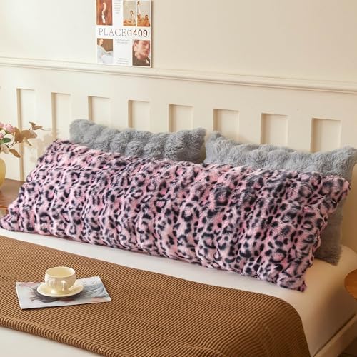 LIFEREVO Leopard Print Body Pillow Cover 20x54, Soft Faux Rabbit Fur Pink by LIFEREVO