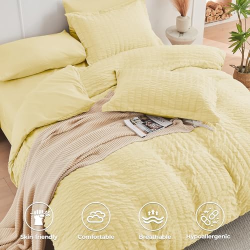 HYMOKEGE Yellow Twin Comforter Set Seersucker 5 Pieces, All Season Luxury Bed - Image 3