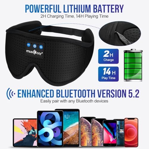 MUSICOZY 3D Sleep Headphones Bluetooth 5.4 Breathable Sleep Eye Mask - Image 4