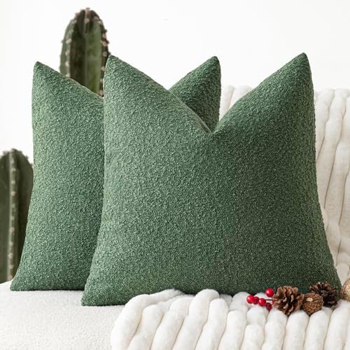 Foindtower Decorative Textured Boucle Throw Pillow Cover 24x24 Hunter Green by Foindtower