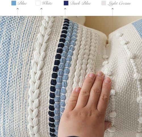 BlissBlush Decorative Lumbar Throw Pillow Cover 14x24 Boho Coastal Blue Accent - Image 3