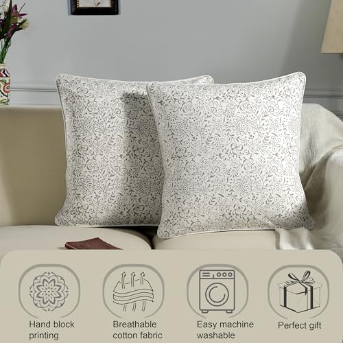 Ridhi Block Print Taupe Cotton Pillow Cover 18" x 18" Set of 2 - Image 2