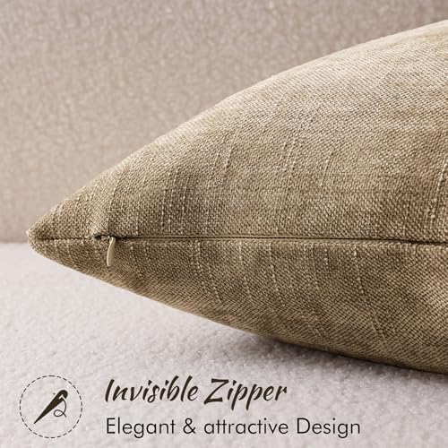 decorUhome Chenille Throw Pillow Covers 12x20 Set of 2, Light Taupe - Image 3