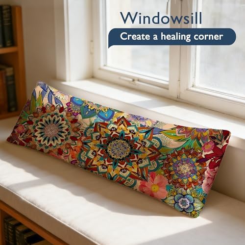 Boho Abstract Mandala Floral 20x54 Body Pillow Cover, Art Nouveau Deco Decor - Image 3