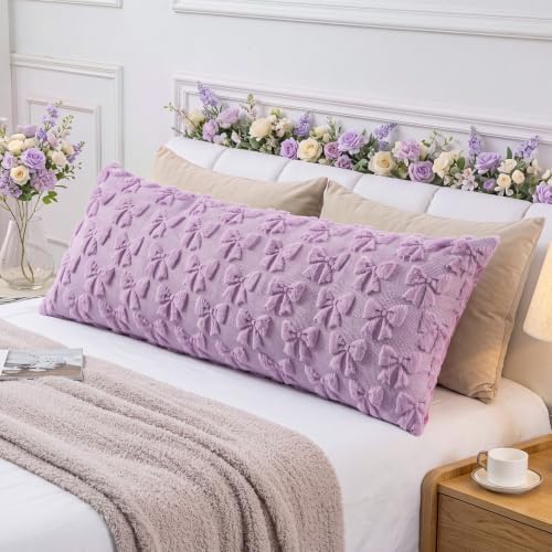SmoothNovelty Purple Bow Body Pillow Cover 20 x 54 Inches Coquette Long Body by SmoothNovelty