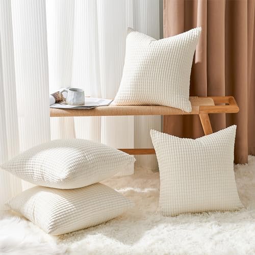 Topfinel 4 Packs Cream White Decorative Throw Pillow Covers 20x20 Inch - Image 4