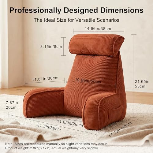 Pillow with Arms for Sitting Up in Bed, Reading Backrest Pillow, Corduroy Back - Image 4