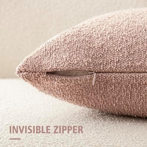 Foindtower Decorative Textured Boucle Throw Pillow Covers 16x16 Light Pink - Image 2