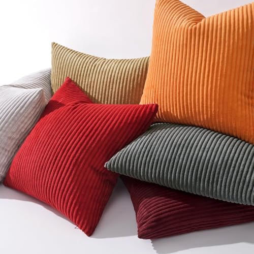 MIULEE Soft Corduroy Throw Pillow Covers Set of 2 22x22 Christmas Red - Image 5