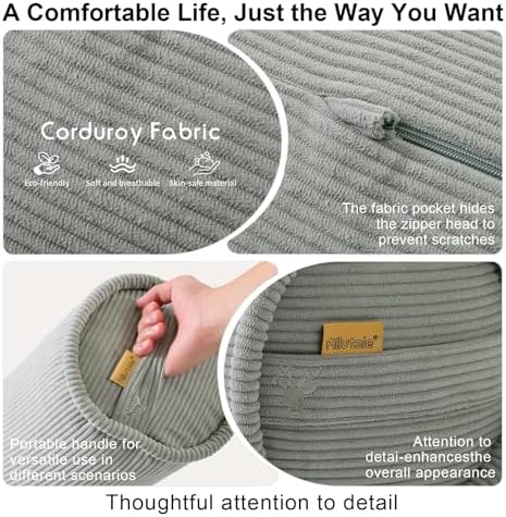 Long Pillow for Bed – Corduroy Round Bolster Pillow for Adults, Decorative Body - Image 4