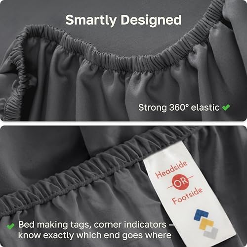 Soft Natural 100% Cotton Sateen Twin XL Fitted Sheets, Dark Grey - Image 5